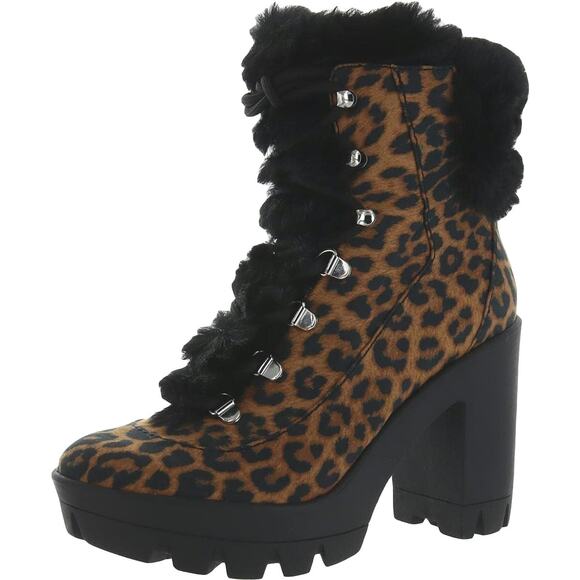 Jessica Simpson Mikah High Heel Platform Combat Boots Size US 8M Natural Leopard - Picture 1 of 4